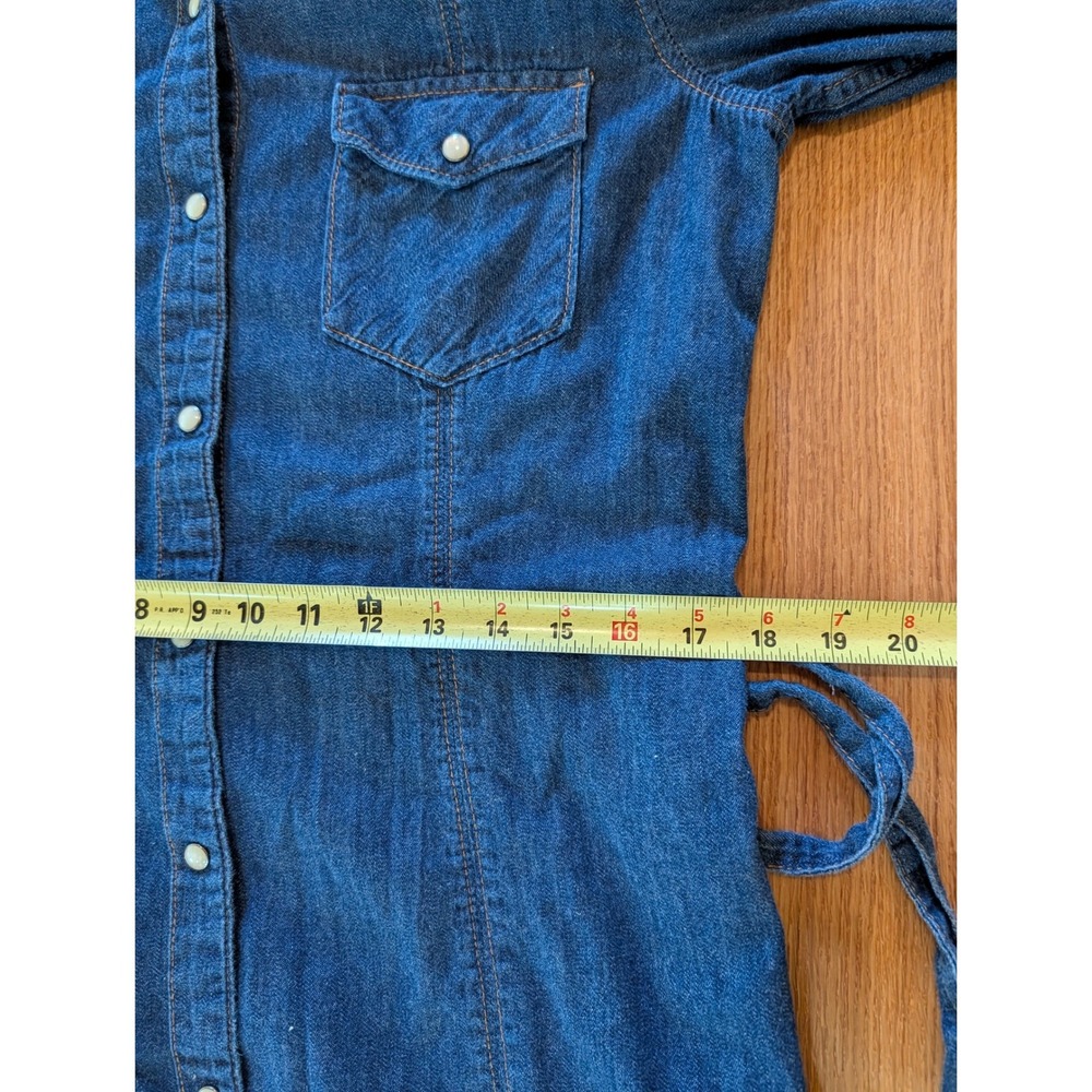 Gap 1969 Womens Blue Denim Western Pearl Snap Shirt Dress Size L Tie Waist Belt - Picture 7 of 9